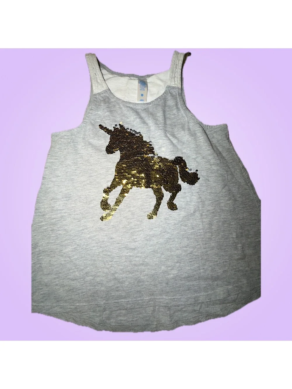 Justice Girls Size 10 Gray Reversible Sequin Unicorn Tank Top